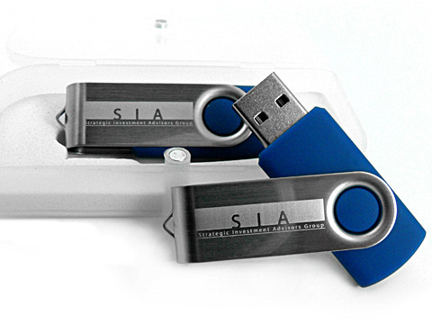 Blauer Swing-Buegel USB-Stick Werbegeschenk, Metall.01