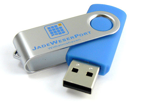 Metall Swing Buegel USB-Stick blau Aufdruck, Metall.01