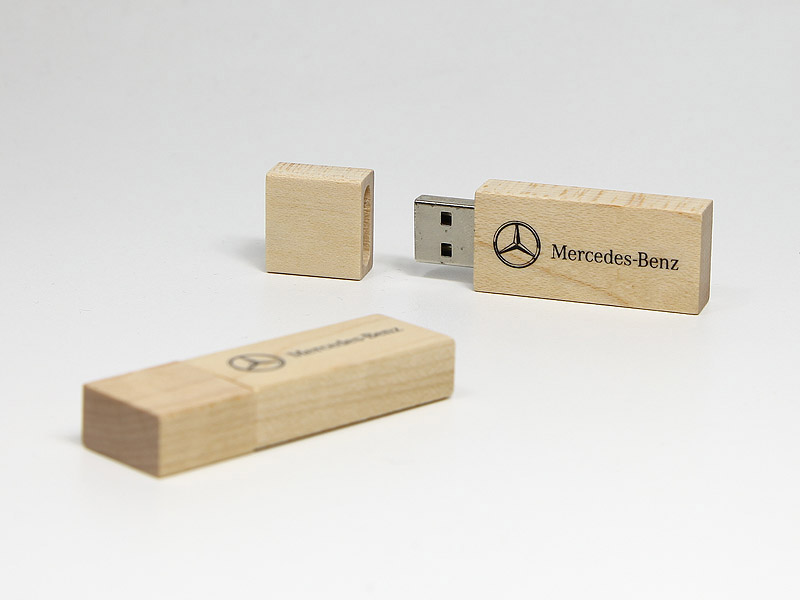 USB-Stick Mercedes Benz eckiger Holz Stick, deckel, Holz.01, famous,