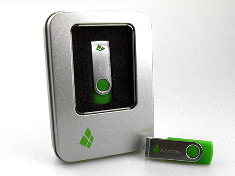 USB-Stick mit Verpackung bedruckt gruen, Metall.01