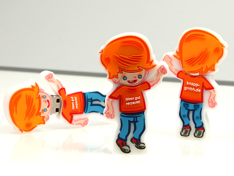 usb-menschen-100.html, USB-Stick, Knappolino, Kartonveredlung Knapp GmbH, Männchen, Figur, Mensch, Maskottchen, Junge, Mann, orange, Slogan