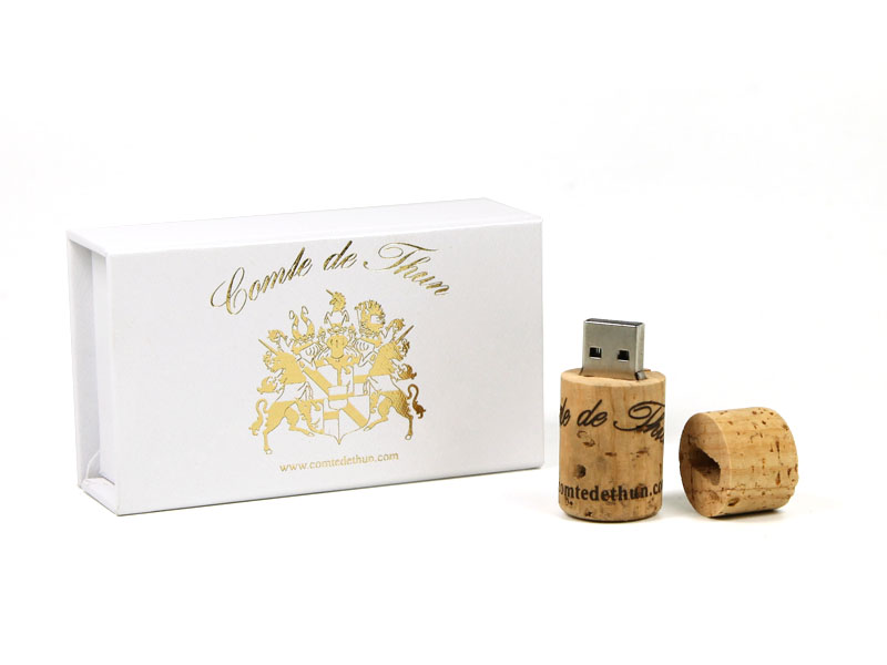 usb-stick korken mit verpackung weiss beduckt, USB-Korken.02 gold