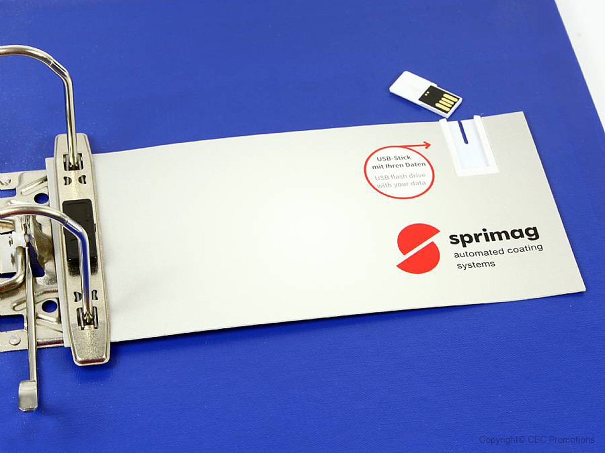 USB Stick Mailing Card Karte logo gelocht Archiv bedruckt sprimag daten