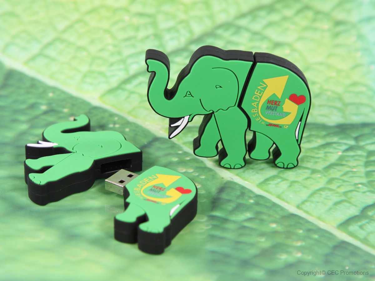 usb stick in form eines elefanten mit logo aufdruck