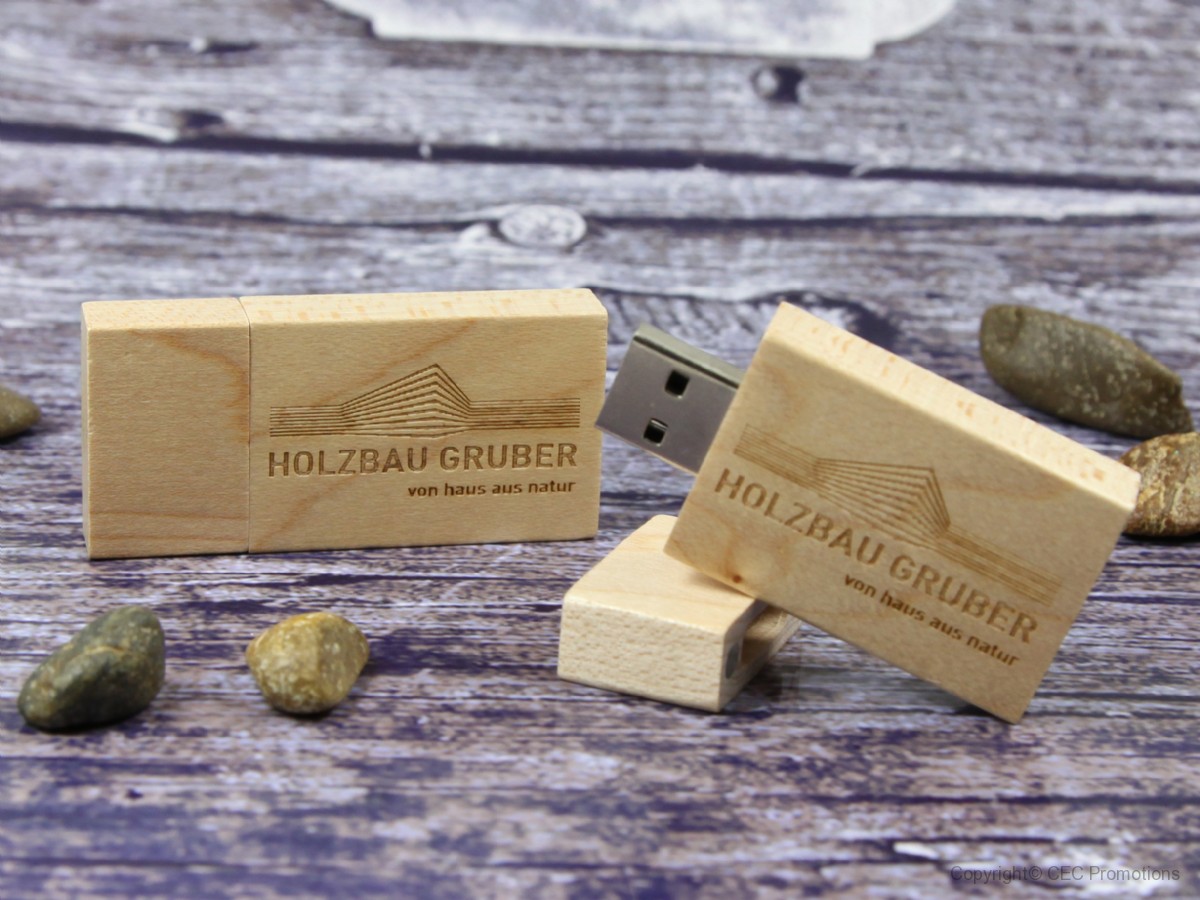 usb stick holz hell gravur natur werbung