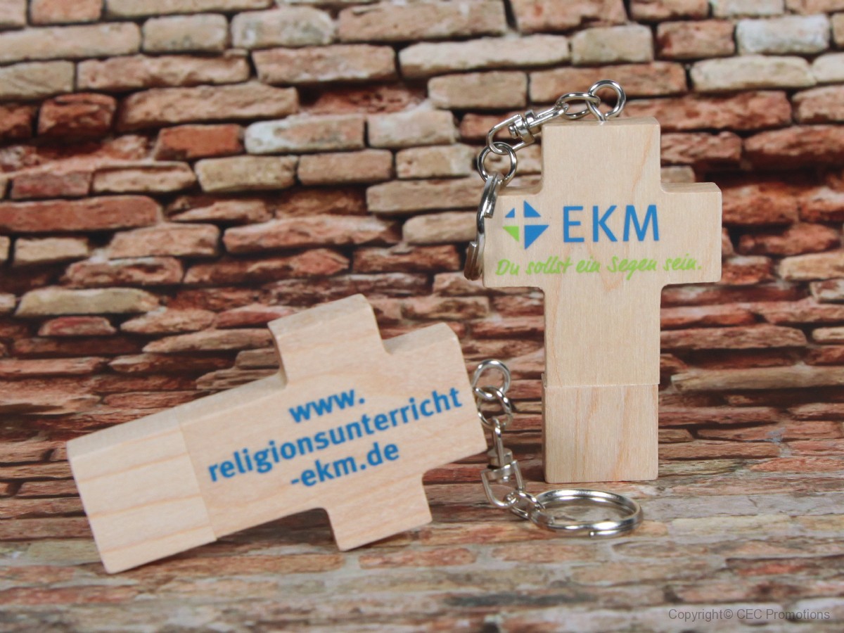 usb stick holzkreuz hellbraun kreuz natur digitaldruck logo