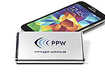 ppw, logo, bedruckt, power bank, werbegeschenk
