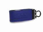 USB-Stick in elegantem blauen Design mit Platz für individuelle Logos und einem praktischen Schlüsselring.