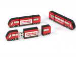 Hochwertiger USB-Stick in Form einer Straßenbahn, individuell bedruckbar mit Firmenlogo und markantem Design.