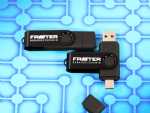 USB-C Duo-Stick mit individuellem Logo-Bereich, schwarzem Gehäuse und praktischer Klappmechanik.