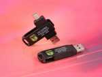 USB-Stick im Twister-Design mit personalisierbarem Logo-Bereich zur Feier des 150-jährigen Bestehens der Feuerwehr.
