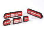 USB-Stick in Form einer Straßenbahn mit individueller Bedruckung für Markenwerbung und Projekthighlights.