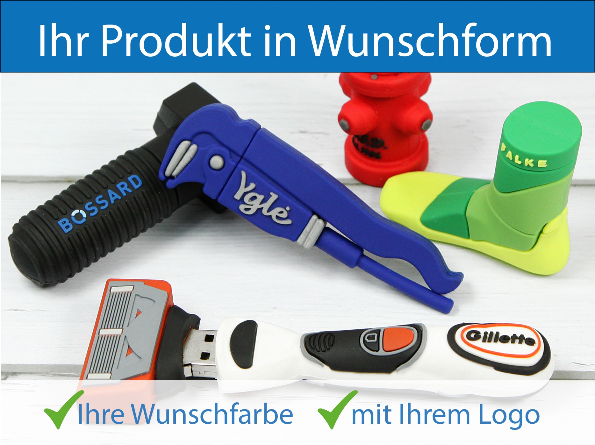 custom usb sticks logo individuell sonderform pvc beschreibung