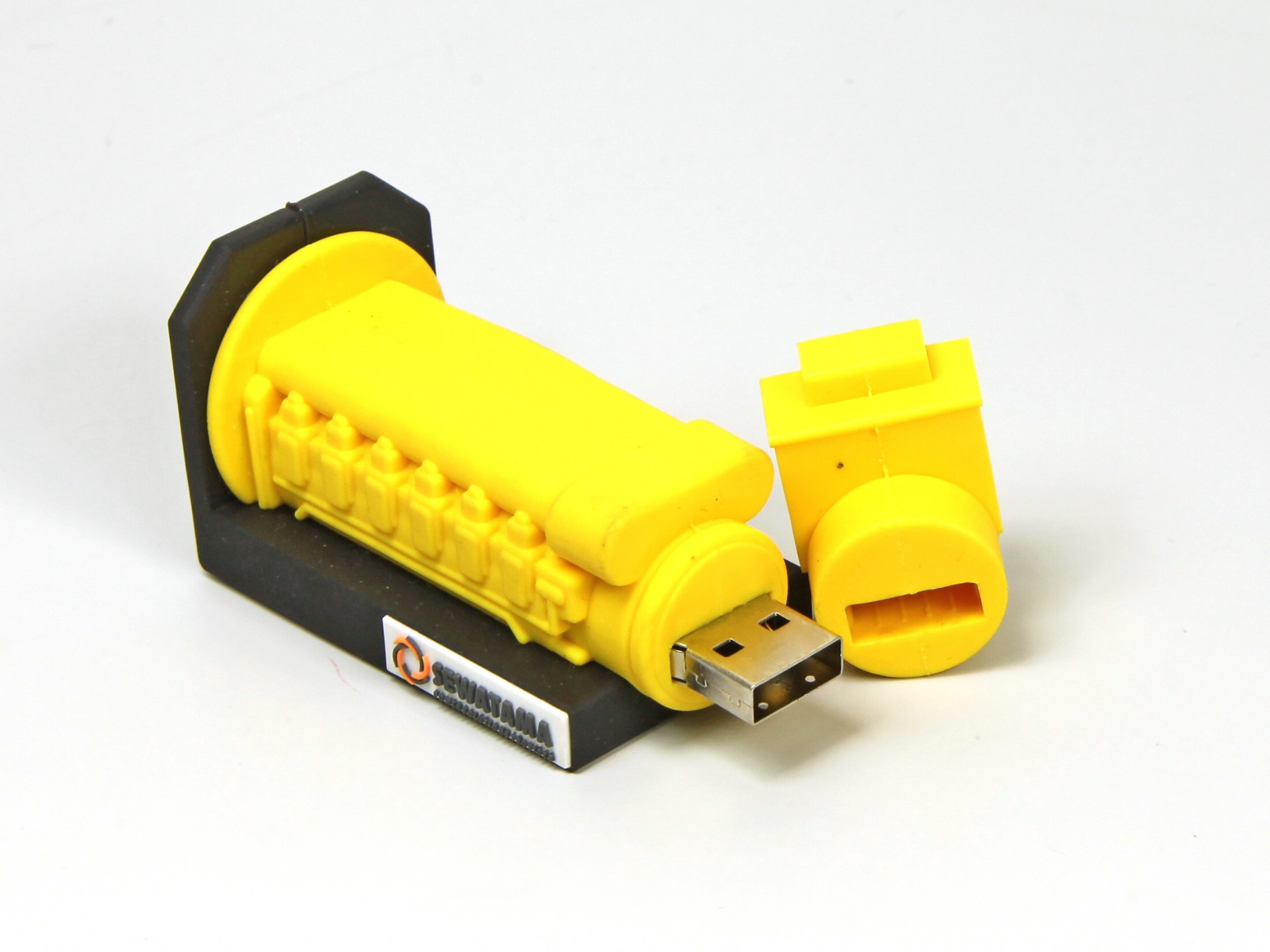 USB-Stick im kreativen Design mit gelbem Gehäuse und Platz für individuelles Branding oder Logo. Ideal für Werbeaktionen.