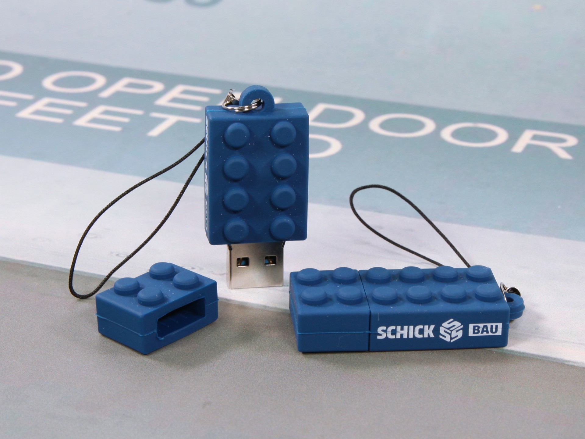 usb stick brick baustein pvc blau kreativ logo