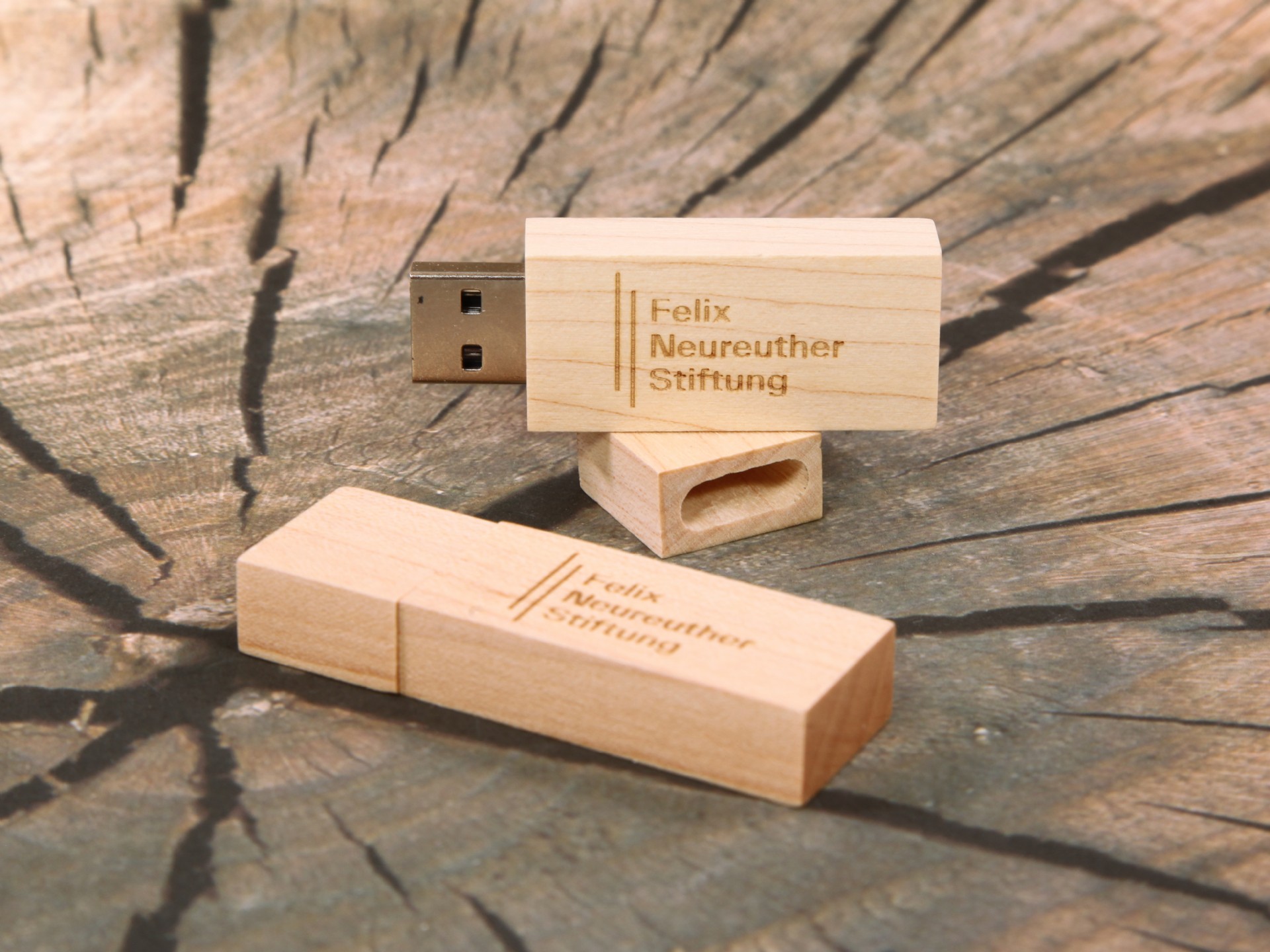 usb stick holz classic schlicht natur braun gravur