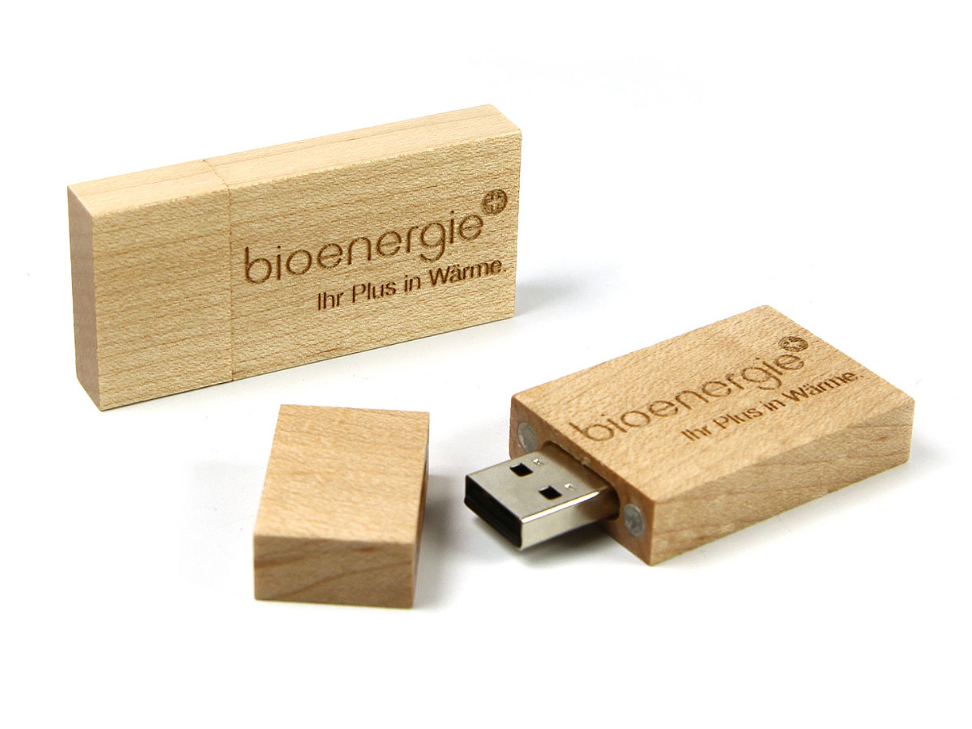 usb stick holz hell logo gravur lasergravur firmenlogo