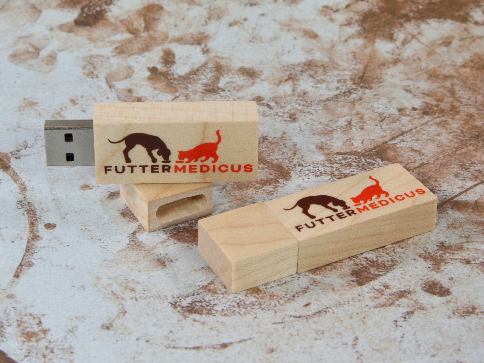 usb stick holz hellbraun natur hunde hundefutter kreativ digitaldruck