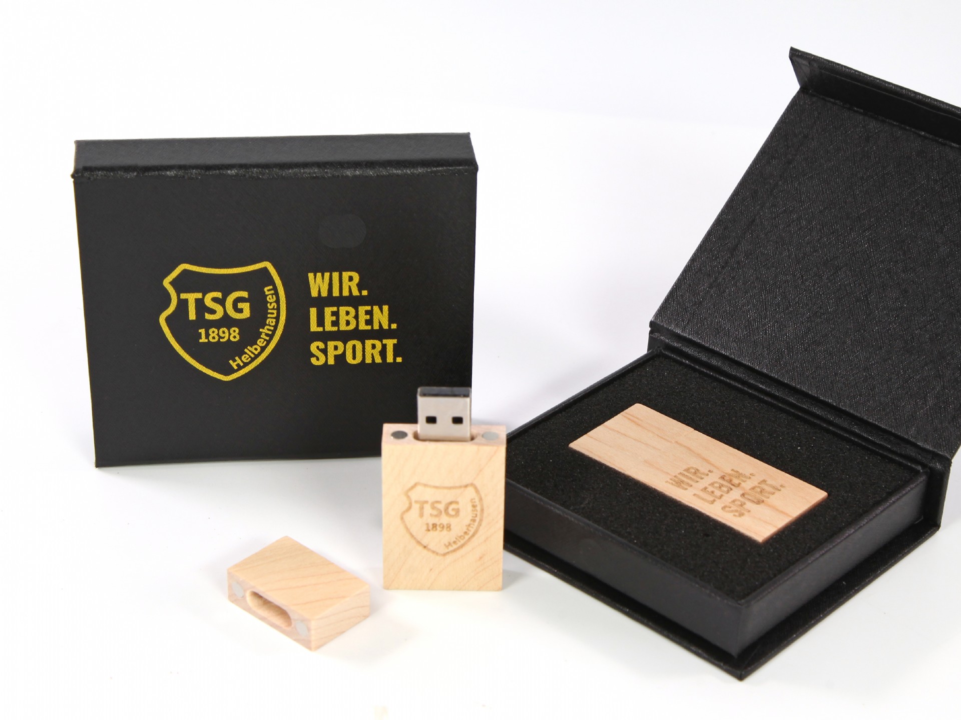 usb stick holz natur gravur verpackung magnetverschluss sport verein