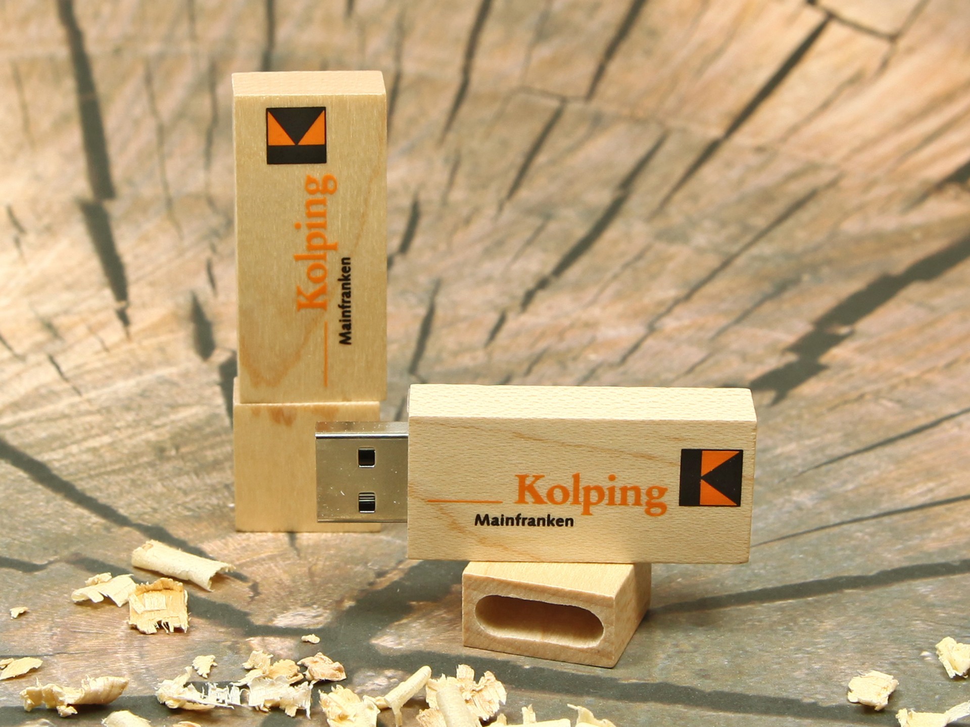 usb stick holz natur hell öko druck logo