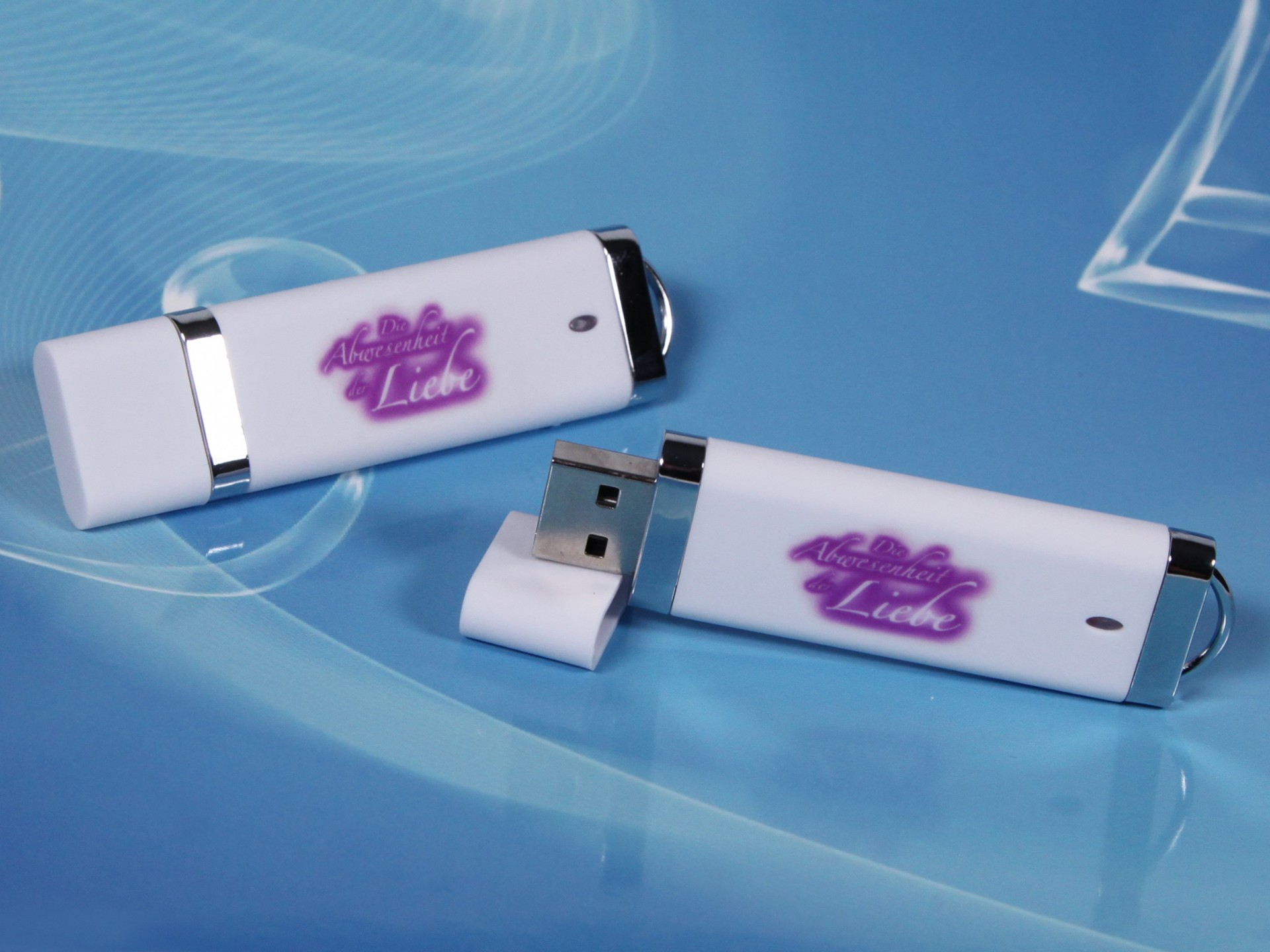 usb stick kunststoff flach edel weiss logodruck