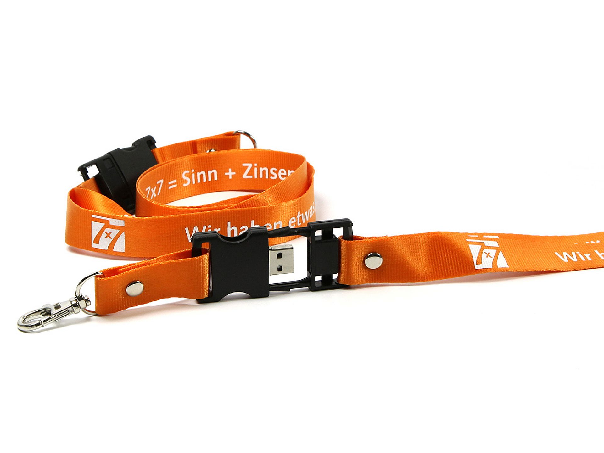 usb stick lanyard umhängeband messe logo weiss orange