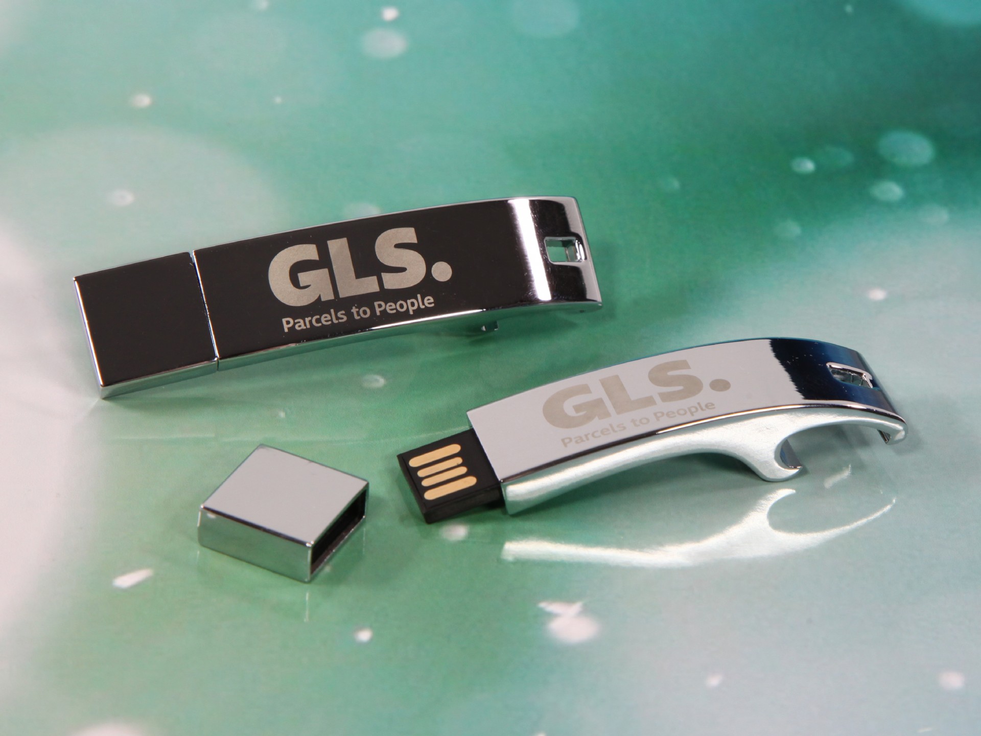 usb stick metall flaschenöffner hochwertig glanz gravur werbung