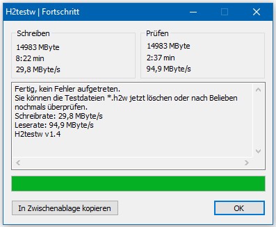 Geschwindigkeitstest 32 GB