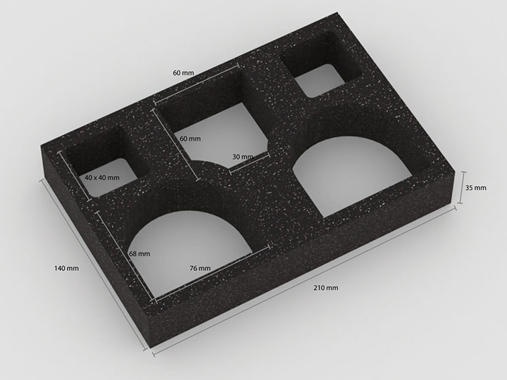 Inlay der Dentalbox 2 mit Bemaßung