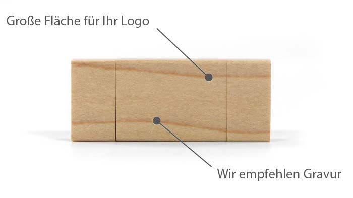USB C aus Holz mit Logo